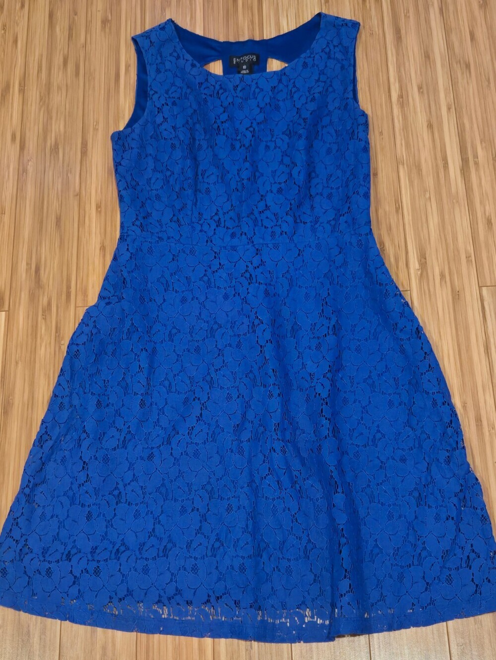 Enfocus Studio Speechless Cobalt Blue Floral Lace Sleeveless Fit-and-Flare Dress